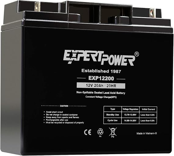 ExpertPower 12 Volt 20 Ah EXP12200 Rechargeable SLA Battery