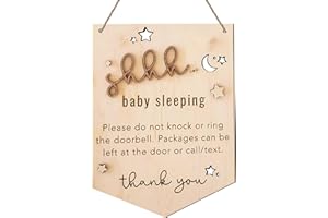 OENIZI 2pcs Wooden Baby Sleeping Hanging Sign Plaque, Do Not Knock Or Ring The Bell, Round Wooden Door Hanger for Baby Room, Nursery, Front Door, Door Knob Decor (Shhh)