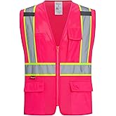 ProtectX Safety Vest for Men Women ANSI Class 2 High Visibility Mesh Reflective Construction Vest with 4 Pockets