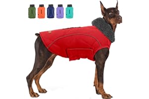 EMUST Winter Coat for Large Dogs, Windproof Dog Jacket for Cold Weather, Extra Warm Dog Winter Clothes for Small Medium Large Dogs, Red, XXL