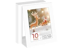 Frametory, 16x20 Photo Mat with White Core Bevel Edge 11.5x15.5 Openings, Acid Free Framing Matte for 12x16 Pictures, 4-ply T