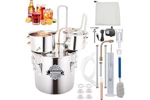 DEWOSEN Alcohol Still 5 Gallon 3 Pots Shine Still Distillery Kit for Alcohol Stainless Copper Tube Complete with Thumper Keg Water Pump Metal Thermometer Airlock Brew Bag Proof Alcoholmeter Test Kit