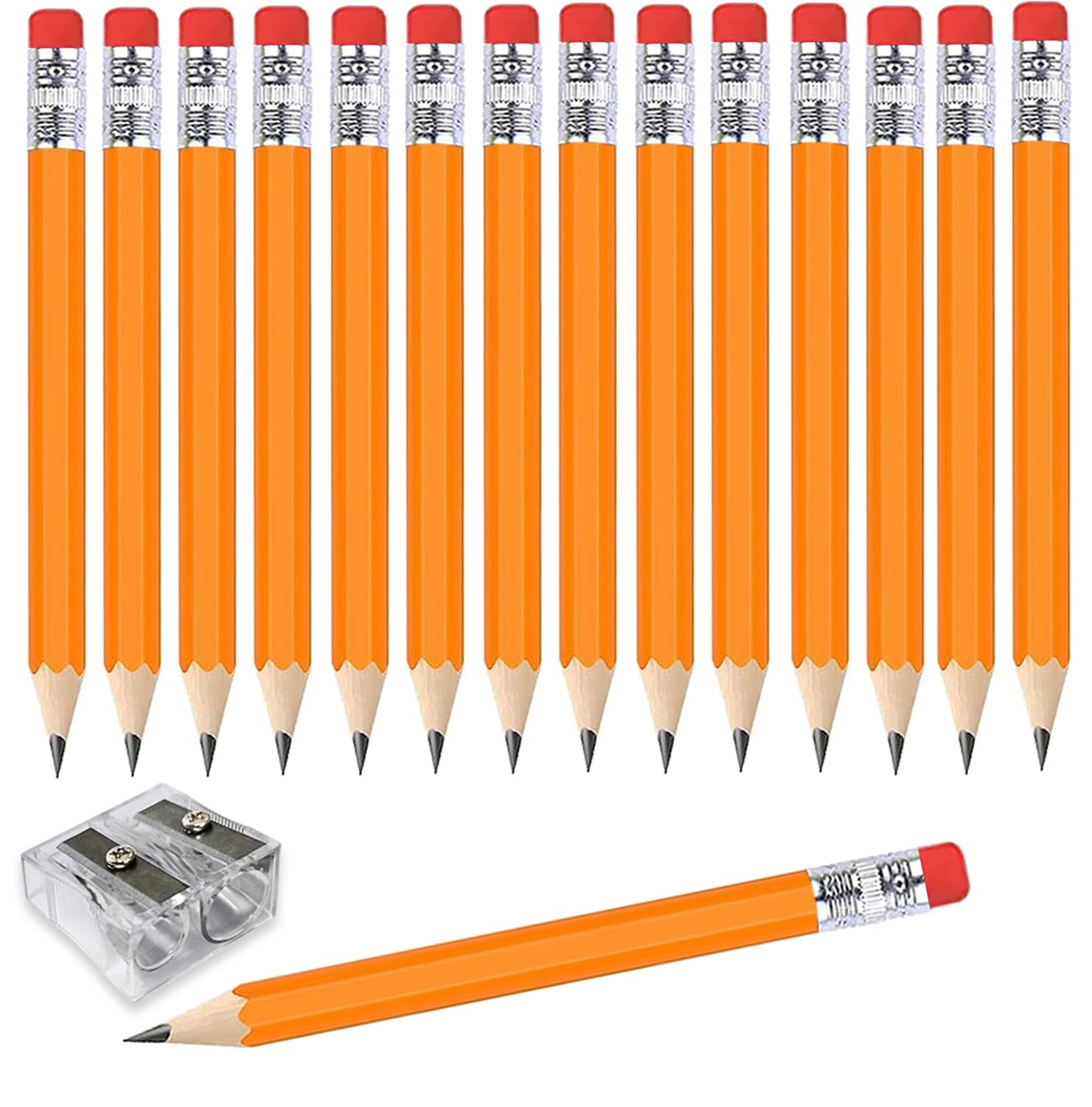 Adhere 25pcs Golf Pencils with earser Hexagon Wooden Pencils Graphite 2B for Golf Event Scoring,Classroom,Wedding,Company Meetings,Pew, Pocket (Orange)