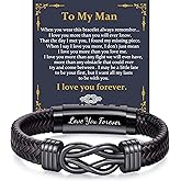 RANKEEF 𝐆𝐢𝐟𝐭𝐬 𝐟𝐨𝐫 𝐌𝐞𝐧 𝐊𝐧𝐨𝐭 𝐁𝐫𝐚𝐜𝐞𝐥𝐞𝐭 Christmas Gift Birthday Gift for Dad Man Son Husband Mens Leather Bracelet Mens Christmas Gifts