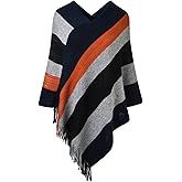 Ferand Women's Striped Poncho Sweater Cozy Knit Fringe Shawl Wraps for Fall Winter
