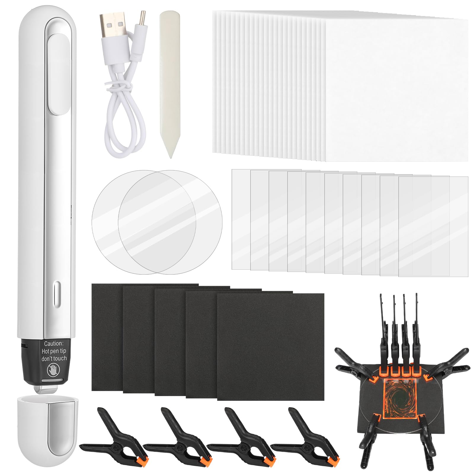 Photo 1 of LemonRoad 52pcs Trade Card Flattening Kit Sports Card Cleaning Care Tool Kit Include 2 Clear 6'' Acrylic Sheets 8 Plastic Clamps 5 Pads 1 Bone Folder 1 Thermal Pen 10 PC Sheets 25 Heat Resistant Paper