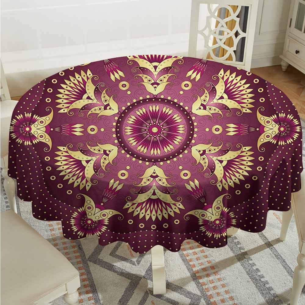 ScottDecor Banquet Round Tablecloth Purple Iranian Middle Artistic Retro Arabesque Floral Motif Dried Rose Yellow Picnic Cloth Diameter 50"