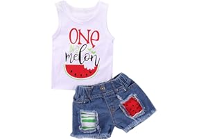 Mikrdoo Baby Girl Clothes Toddler Girl Summer Outfits Shirts Tops Ripped Denim Shorts Set Little Girl Clothes