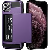 Vofolen for iPhone 11 Pro Max Case Wallet Credit Card Holder ID Slot Sliding Door Hidden Pocket Men Women Anti-Scratch Dual Layer Hybrid Bumper Armor Protective Shell Back Cover 6.5 inch GreyPurple