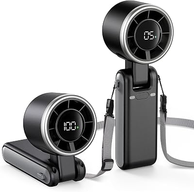 EasyAcc Portable Handheld Turbo Fan 5 Speeds 4000mAh USB-C Rechargeable Black