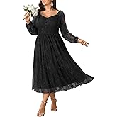 SCOMCHIC Womens Plus Size Cocktail Dress Wedding Guest Lace Long Sleeve Formal Party Maxi Dresses