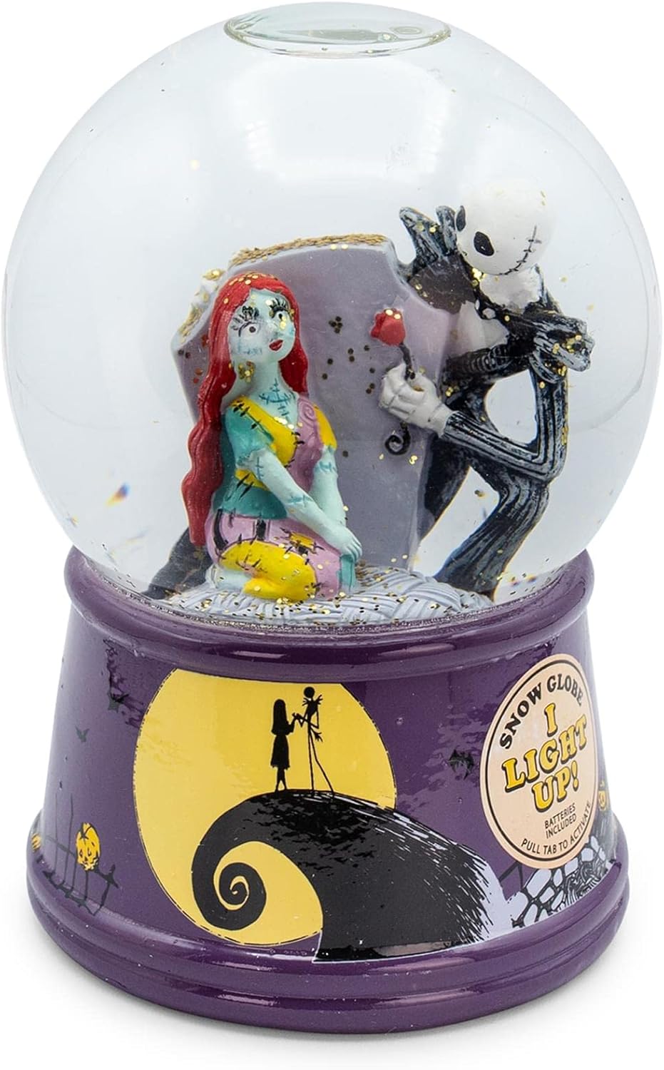 Snow Globes - Disney The Nightmare Before Christmas Jack & Sally Light-Up Snow Globe with Swirling Glitter Display | Precious Keepsake, Gifts and Collectibles, Home Decor for Kids Room Essentials | 6 Inches Tall