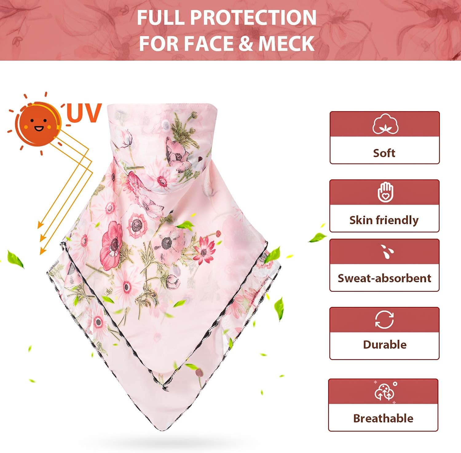 SATINIOR 10 Pack Chiffon Face Scarf Ear-Hanging Outdoor Sunscreen Headwear Breathable Bandana Neck Gaiter Sun UV Protection Face Cover for Women Outdoor Sports, As Pictures Shown, 18 x 18 inch/ 45 x 45 cm: Clothing