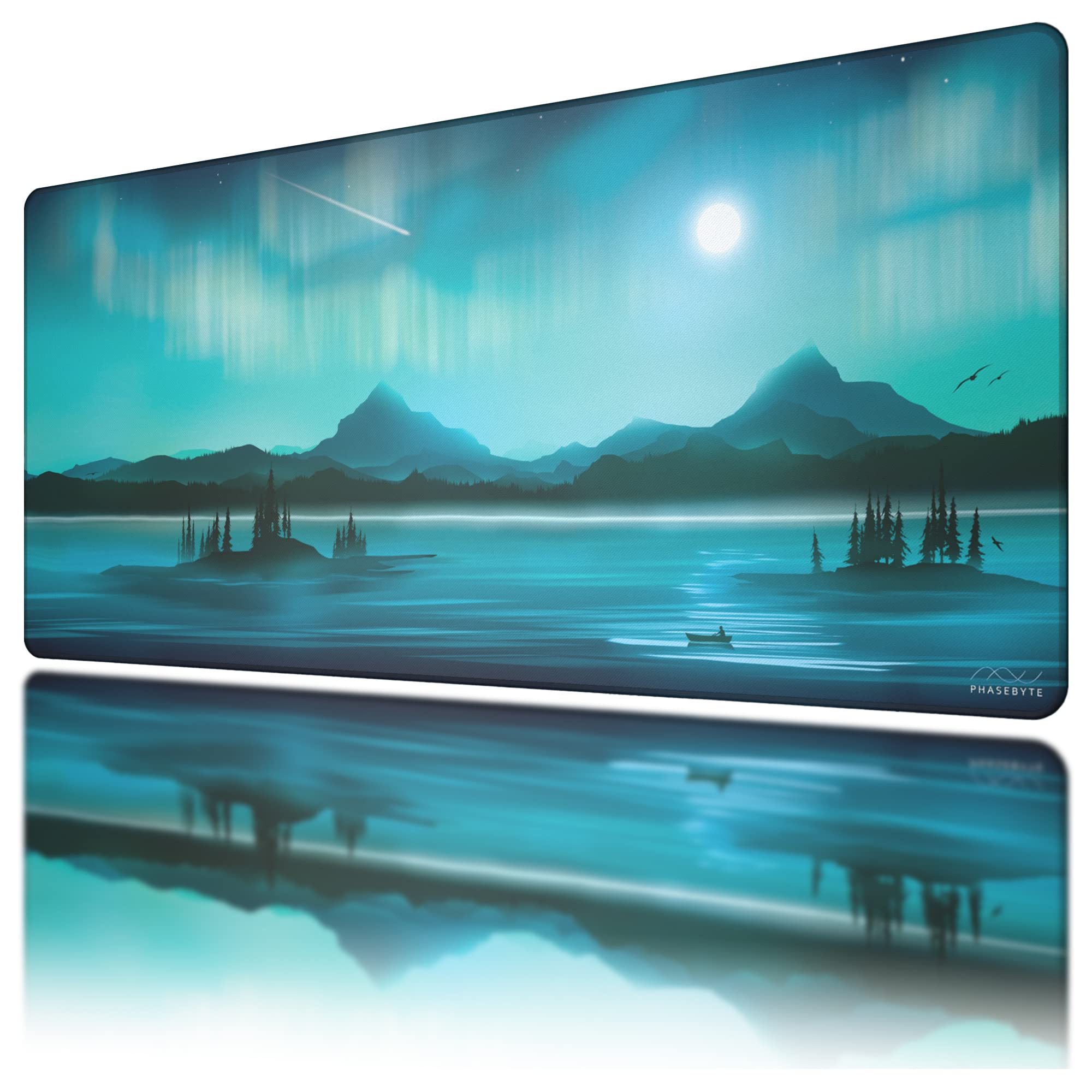 Photo 1 of PhaseByte Aurora Peak Extended Gaming Mouse Pad - Non-Slip Gaming Mouse Mat with Stitched Edges, Smooth Micro-Fiber Computer Desk Mat, Hand Washable, 35.4"x15.7", 900x400x4mm
