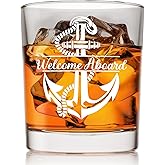 Voatok Nautical Gifts Whiskey Glasses 10 oz, Boat Gifts for Owners Captain Men, Welcome Aboard Boat Anchor Old Fashioned Rocks Glasses for Men Drinking Scotch Bourbon Cocktail Liquor Vodka