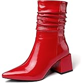 vivianly Pointed Toe Ankle Boot Mid-Calf Boots Chunky Block Heel Booties for Women