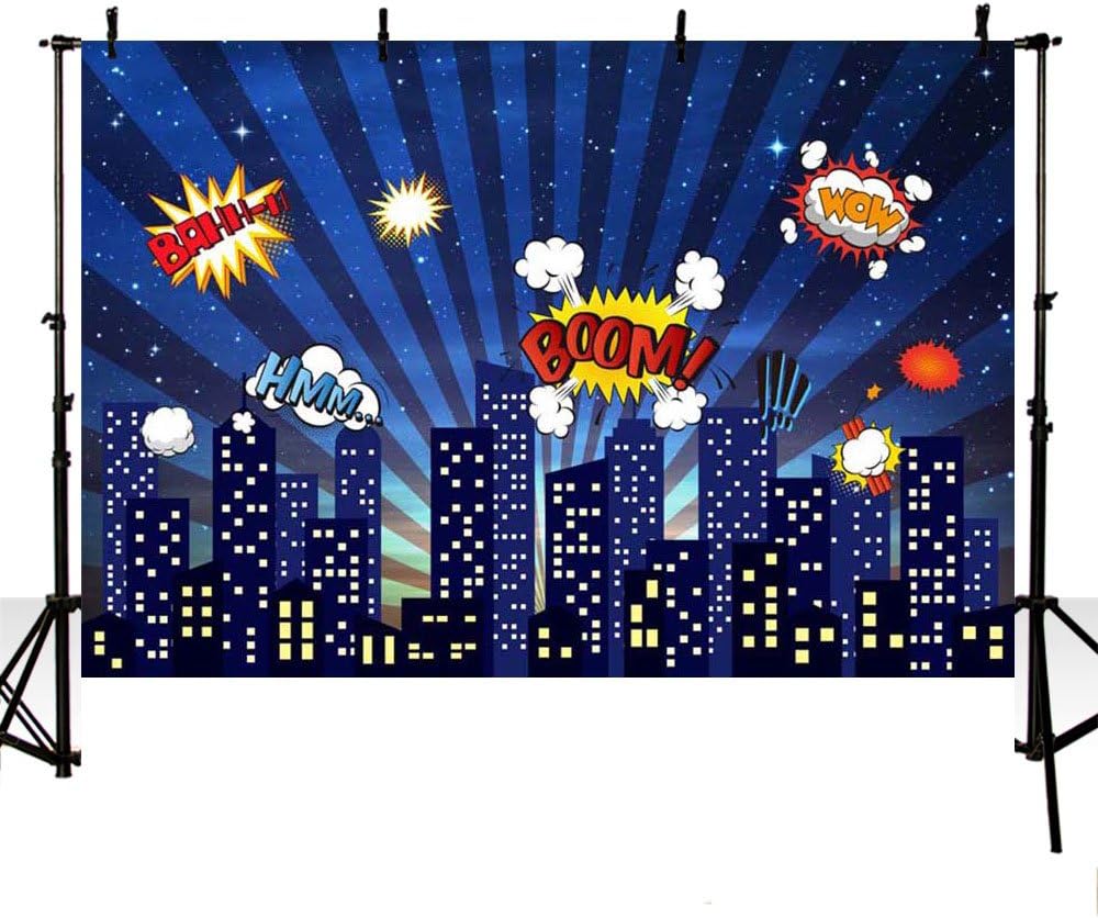 MEHOFOTO Photo Background Super Hero Theme City Building Children Birthday Backdrop for Photography 7x5ft