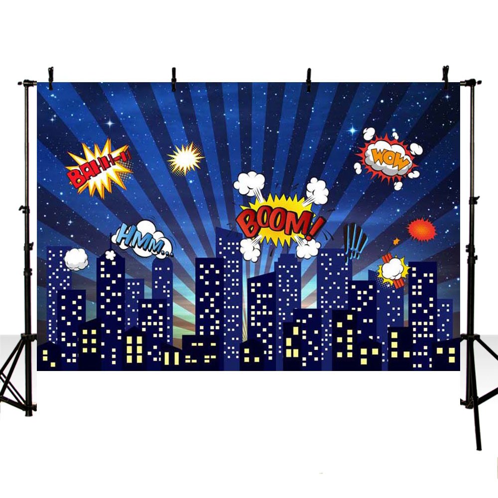 MEHOFOTO Photo Background Super Hero Theme City Building Children Birthday Backdrop for Photography 7x5ft