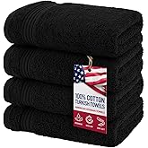 American Veteran Towel, Hand Towels for Bathroom Set of 4, 100% Cotton Turkish Hand Towel Sets, Soft Hand Face Towels, Black Hand Towels