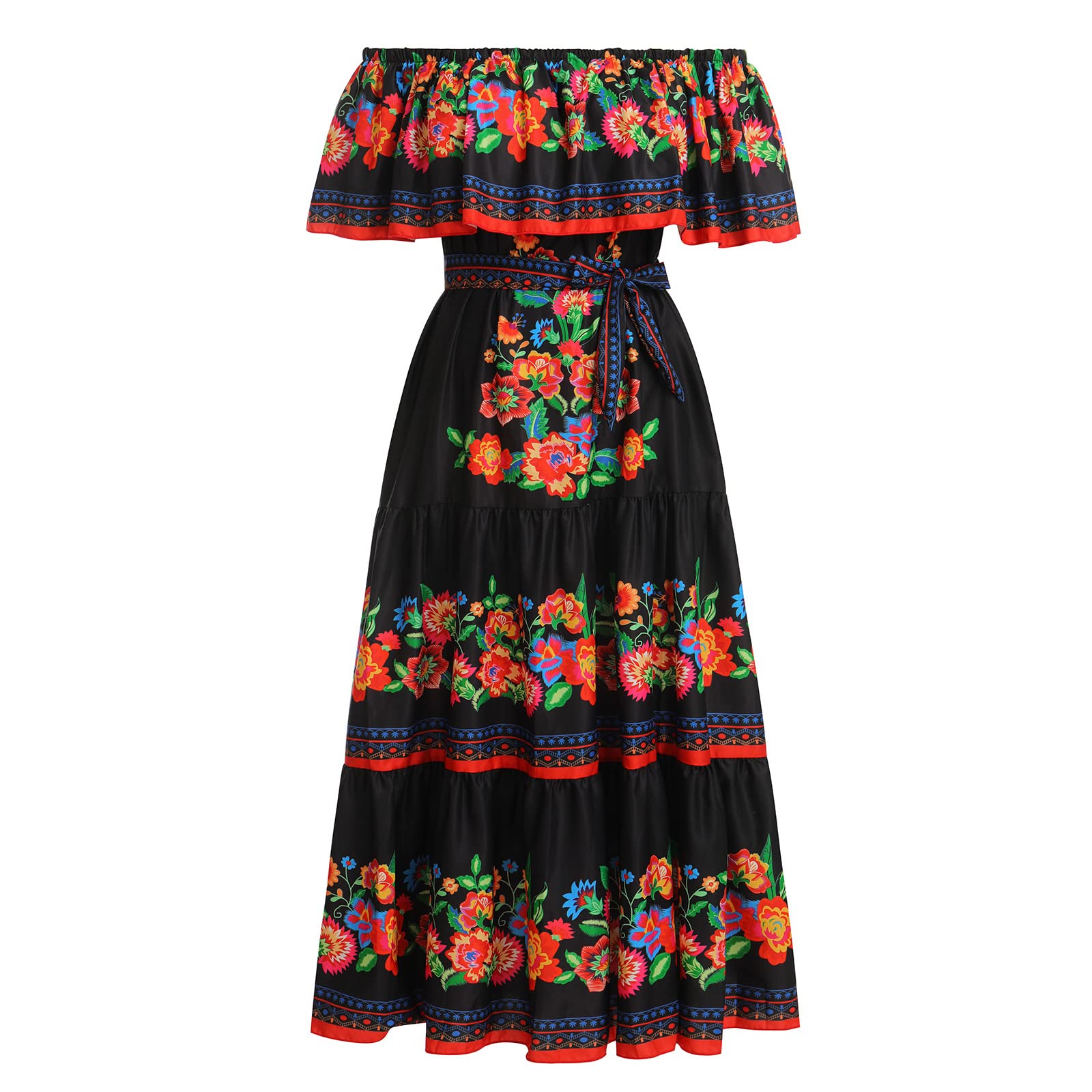 Women's Mexican Fiesta Cinco De Mayo Floral Art Printed Dress