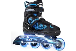 ECOO Inline Skates for Girls and Boys Ages 5-8 8-12 Light up Wheels, Adjustable Size Roller Skates Blades Kids Adult Women Ou