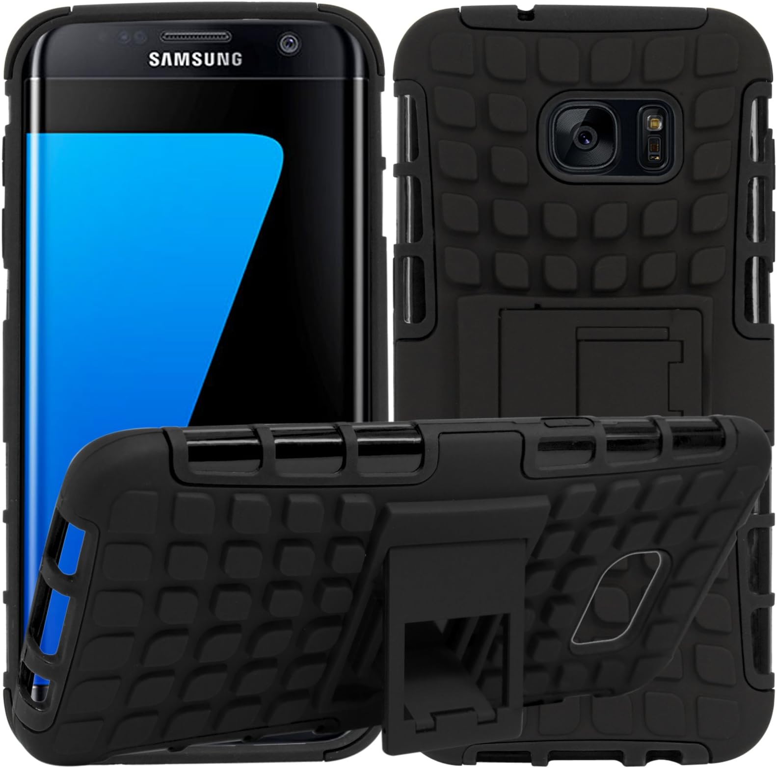 DMG Back Cover Case for Samsung Galaxy S7 Edge, Rugged Back Kickstand Armor Case for Galaxy S7 Edge (Black)