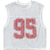 Milumia Men's Jersey Shirt Number Graphic Mesh Tank Top Football Sleeveless Crop Tops