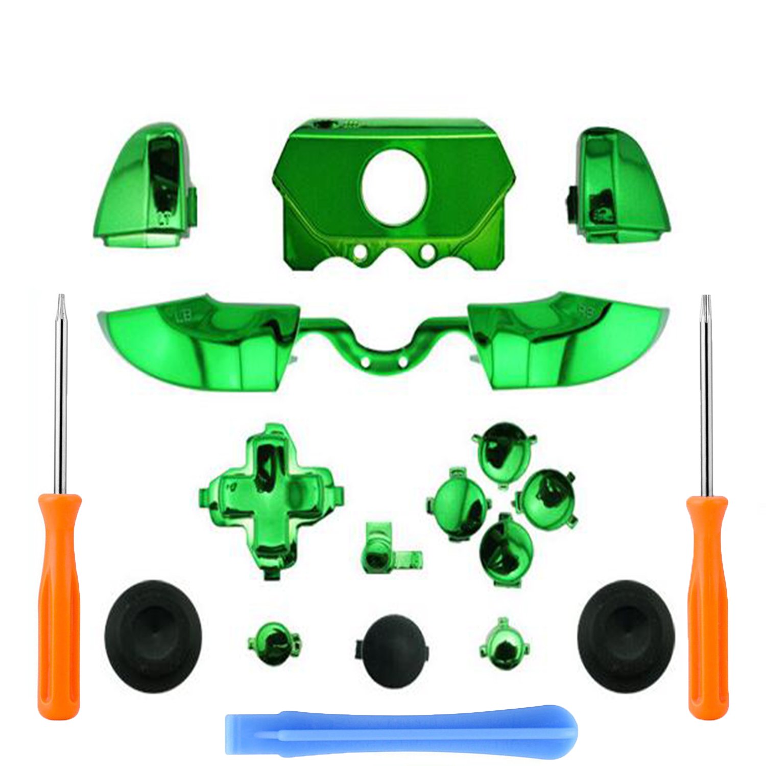 Bumpers Triggers Buttons DPad LB RB LT RT Buttons & T6 T8 Screwdrivers & Crowbar For Xbox One Elite Controller 3.5mm (Chrome Green)