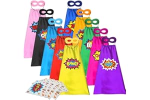ADJOY Kids Superhero Capes and Masks with Large Superhero Stickers - Super Hero Costume for Parties - 10 Sets (20PCS)