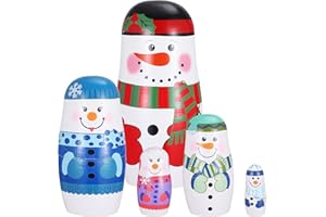 MAGICLULU 5Pcs Russian Nesting Dolls Christmas Snowman Nesting Dolls Cute Cartoon Pattern Nesting Doll for Christmas Easter Halloween