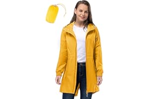 33,000ft Women's Waterproof Long Rain Coats Packable Rain Jacket with Hood Trench Coats Windbreaker