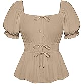 Scarlet Darkness Women Renaissance Shirt Puff Sleeve Square Neck Peasant Pirate Blouse