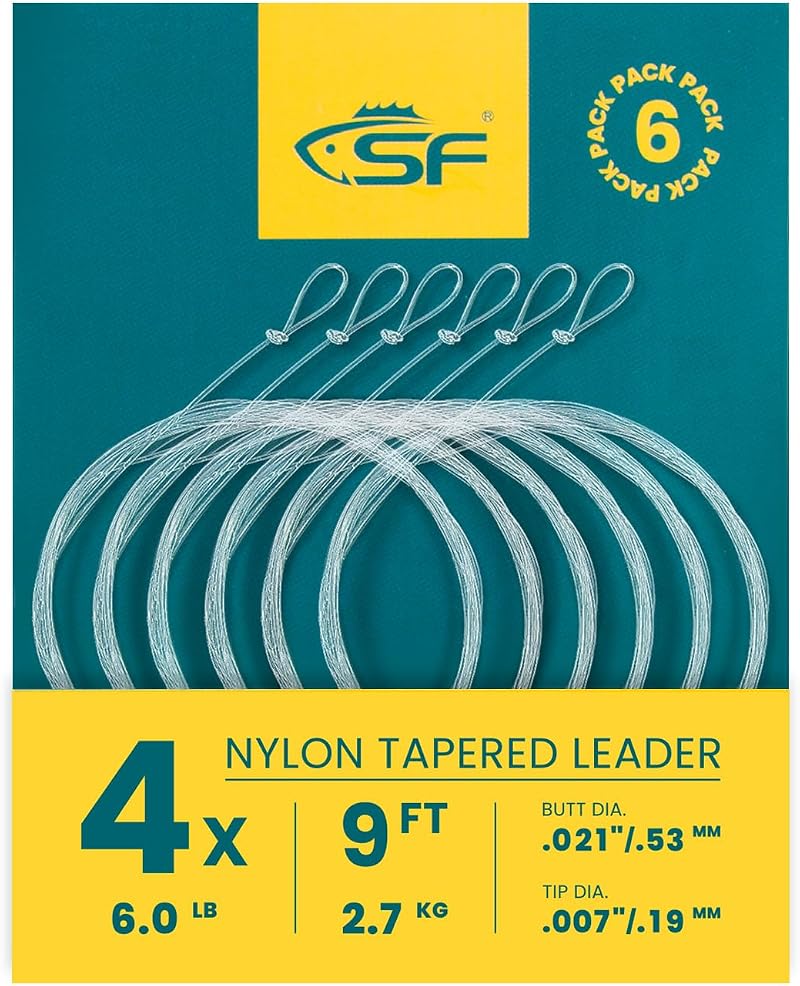 SF 9FT 4X Pre-Tied Loop Fly Leader Nylon Trout Leader 6.0 lb