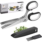 Joyoldelf Gourmet Herb Scissors Set - Master Culinary Multipurpose Cutting Shears with Stainless Steel 5 Blades, Safety Cover