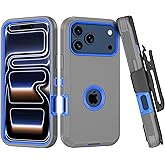 TMIDVFV Compatible with iPhone 17 pro Case, with Belt Clip Holster Heavy Duty Rugged Shockproof Full Body Protection Kickstand Cover for iPhone 17 pro Phone（Grey+Blue）