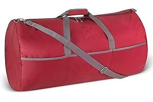 Amazon Essentials 32.4" Extra Large Foldable Nylon Duffel Bag for Travel/Storage with Zippered Pockets, 9254 Cubic Inch (150L), 50-LBS Capacity, Red