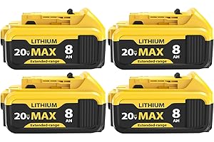 SANLBRYZANTIC 4-Pack 8000mAh Lithium-ion Battery for Dewalt 20V Max Battery – Compatible with DCB200 DCB201 DCB204 DCB206 DCB207 DCB181 DCB180 Series Tools, LED Charge Indicator, Fits Dewalt Power Tools & Chargers