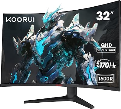 KOORUI 32 Inch Curved Gaming Monitor QHD 1440P 170Hz VA 1500R HDMI DP