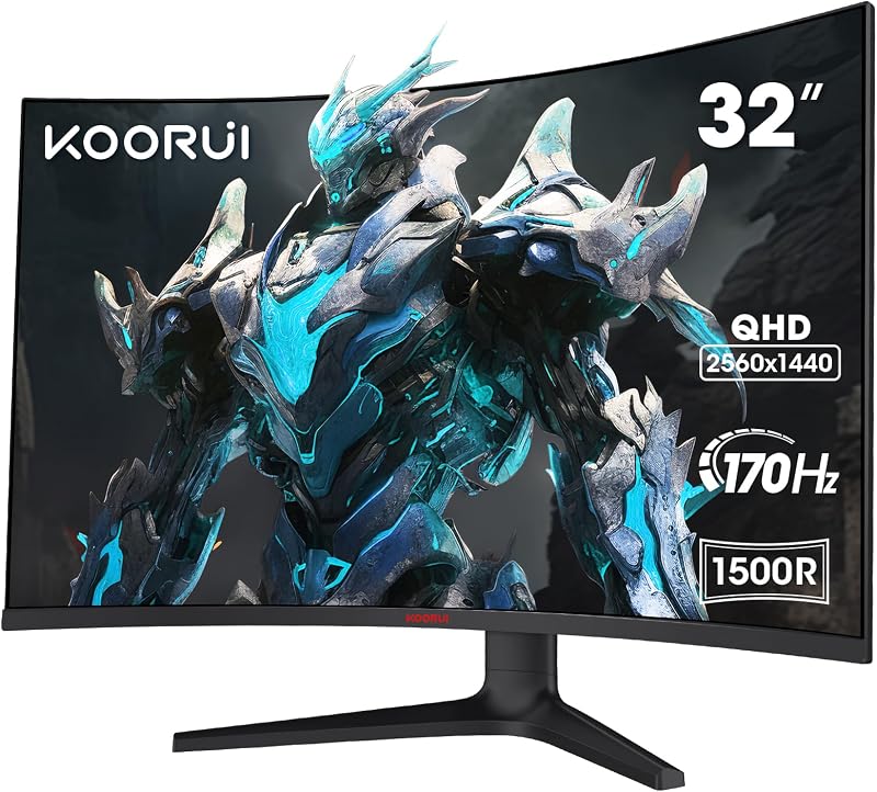 KOORUI 32 Inch Curved Gaming Monitor QHD 1440P 170Hz VA 1500R HDMI DP