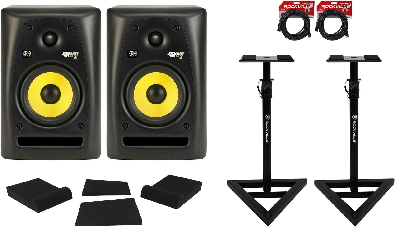 2 KRK RP6G2 6" Active Studio Monitor +Pair of Stands+Sound Isolation Foam+Cables