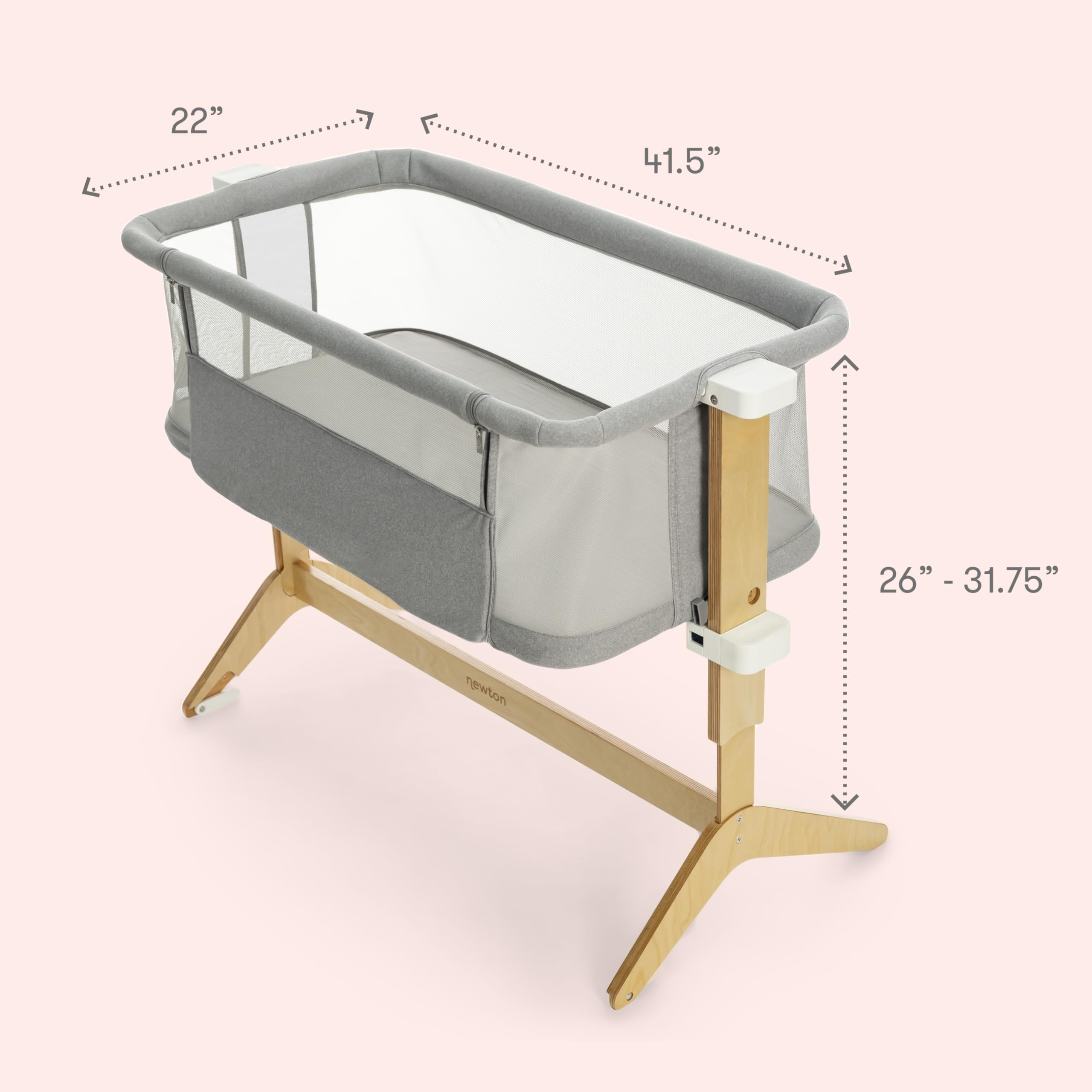 Newton Baby Bassinet & Bedside Sleeper with Mattress & Sheet - Ultra-Breathable & Completely Washable, Removable Dual-Layer Cover | Solid Birch Frame Adjustable Height & Infant Access Opening