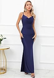 Capuffy Women Drape Neck Formal Maxi Dresses Lace