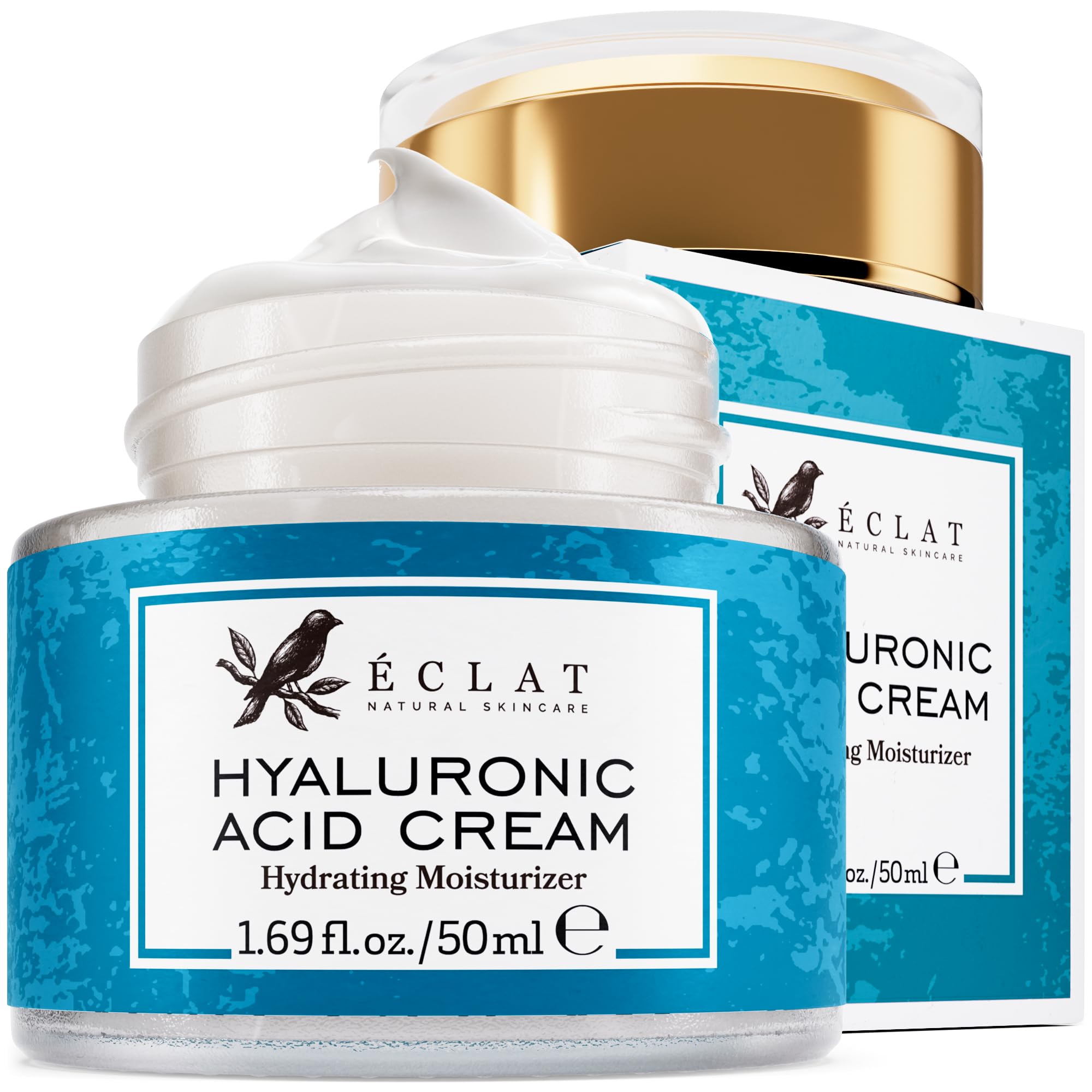 Eclat Skincare Hyaluronic Acid Moisturiser – Anti Aging Face Cream with Ceramides & Vitamin B5 - Hydrating Facial Moisturiser for Women & Men - Hyaluronic Acid Cream for Day & Night 50 ml