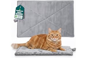FurHaven ThermaNAP Self Warming Cat Mat/Dog Bed for Crates with Self-Warming Technology for Cozy Rest, Fully Machine Washable, Small, Plush Faux Fur, Gray