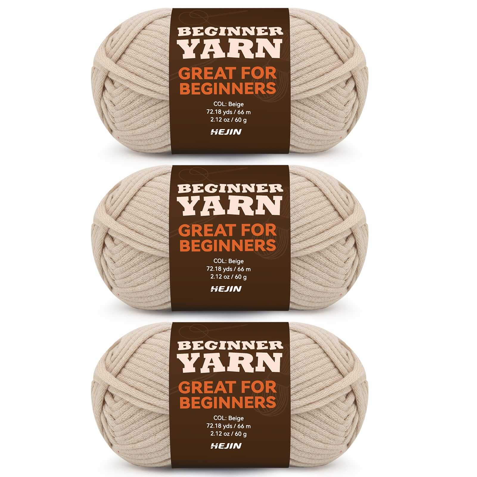 Photo 1 of 3x60g Beige Yarn for Crocheting and Knitting;3x66m (72yds) Cotton Yarn for Beginners with Easy-to-See Stitches;Worsted-Weight Medium #4;Cotton-Nylon Blend Yarn for Beginners Crochet Kit Making