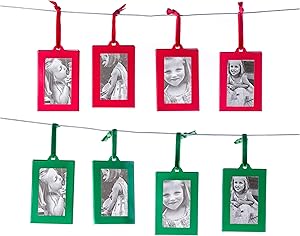 Klikel Christmas Photo Ornament Frames - Red & Green Mini Picture Frames - Set of 8 - Small Holiday Frames for Gifts or Hanging on Christmas Trees