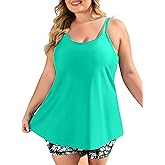 COOTRY Womens 2026 Plus Size Tankini Swimsuits Two Piece Bathing Suits Flowy Swimwear Swim Tank Top with Boyshorts