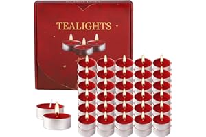CAKETYCG Set of 50 Red Tealight Votive Candles, Unscented, Smokeless, Dripless, Long Burning 4 Hour, for Emergency,Dinners,Parties,Wedding Churches…