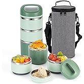 Lille Home 3-Layer Stainless Steel Lunch Box 1.43L- Leakproof, BPA-Free Insulated Bento Box for On-the-Go Meal Prep, Stackable Food Container for Women & Men
