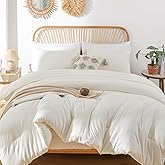ROSGONIA Queen Comforter Set Ivory, 3pcs(1 Boho Ivory Comforter & 2 Pillowcases) All Season Soft Bedding Lightweight Bedspread Blanket Quilt Bed